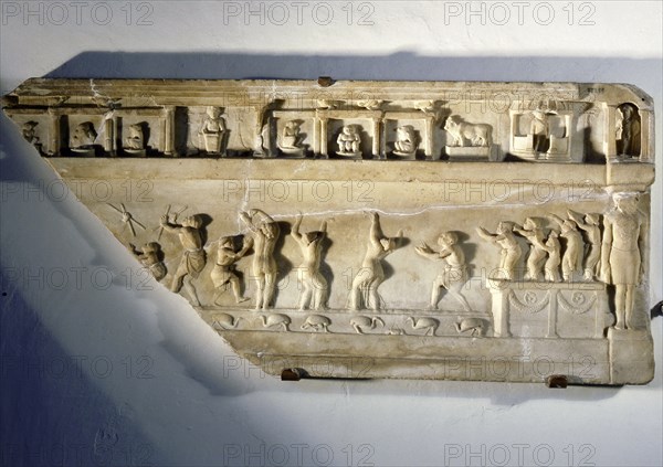 A relief found at Ariccia, south of Rome, which illustrates the celebration of religious rites in Egypt, identified by the ibises