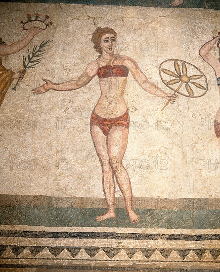 Detail of the Ten Girls Mosaic depicting women athletes