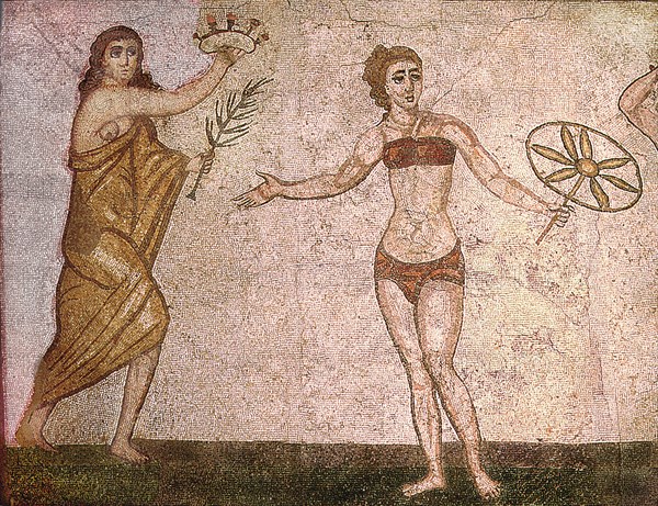 Detail of the Ten Girls Mosaic depicting women athletes