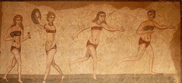 Detail of the Ten Girls Mosaic depicting women athletes