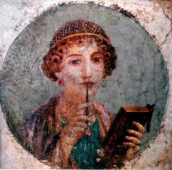 Portrait of a girl, previously thought to represent Sappho the ancient Greek poetess, with tablets and pen