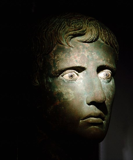 Head of Emperor Augustus from a colossal bronze statue, an example of the highly skilled workmanship characteristic of Greek craftsmen