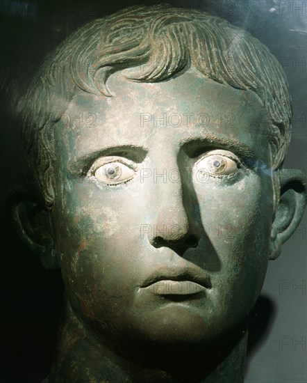 Head of Emperor Augustus from a colossal bronze statue, an example of the highly skilled workmanship characteristic of Greek craftsmen