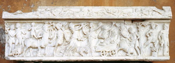Sarcophagus lavishly decorated with depiction of Dionysiac Procession