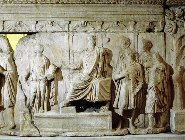 Part of a marble relief apparently showing various measures taken by Trajan