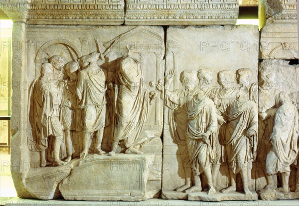 Part of a marble relief apparently showing various measures taken by Trajan