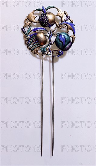 Gold and enamel hairpin