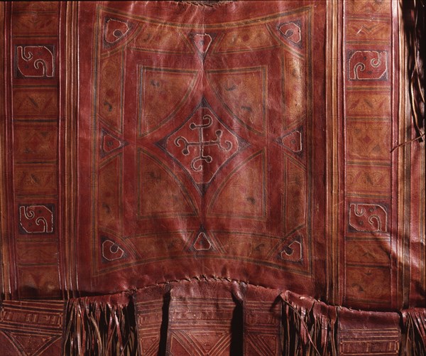 Saddlebag of ornamental leatherwork in a style widespread throughout the Sahara and Sahel