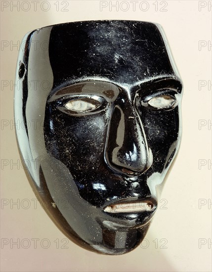 Miniature mask thought to represent Huitzilopochtlis lieutenant, Ixtilton