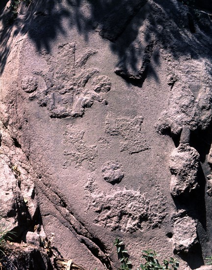 Fragments of sculptured rock which once formed part of Montezumas summer palace