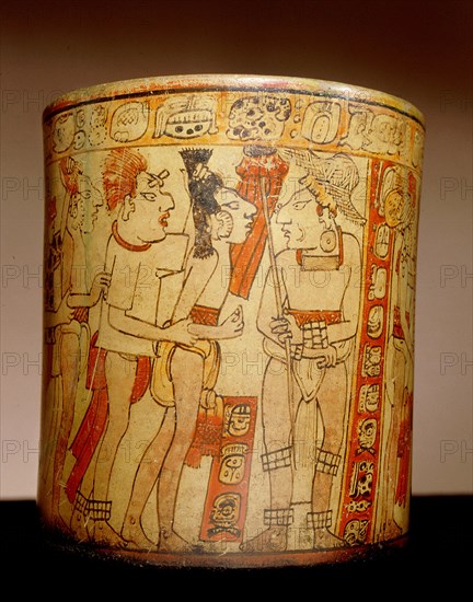 Polychrome vase decorated with eleven figures involved in battle