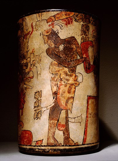 Cylindrical polychrome vessel with Palace Scene