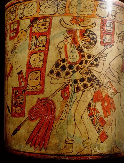 Polychrome vase decorated with eleven figures involved in battle