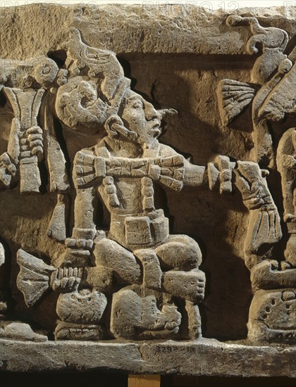 Sculpted bench panel from Temple 11 at Copan