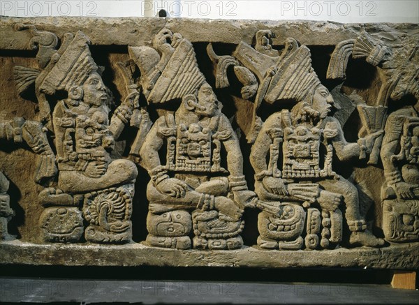 Sculpted bench panel from Temple 11 at Copan