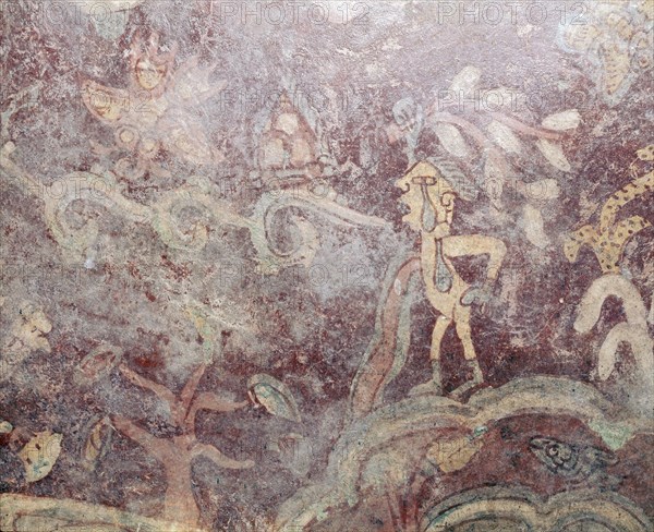 Partly reconstucted wall painting at Tepantitla