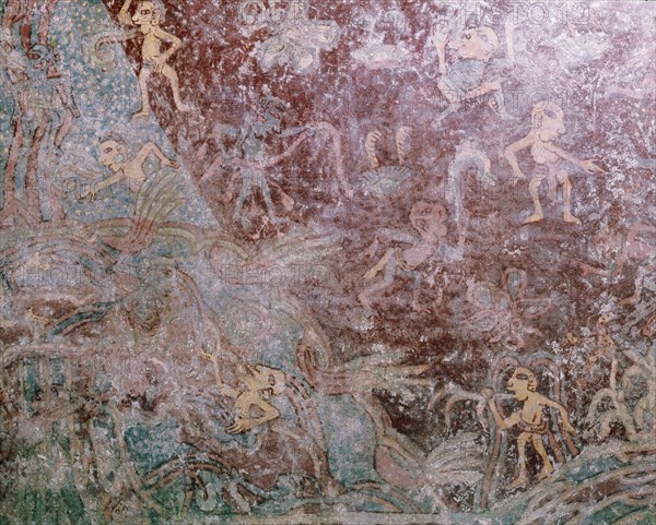 Partly reconstucted wall painting at Tepantitla