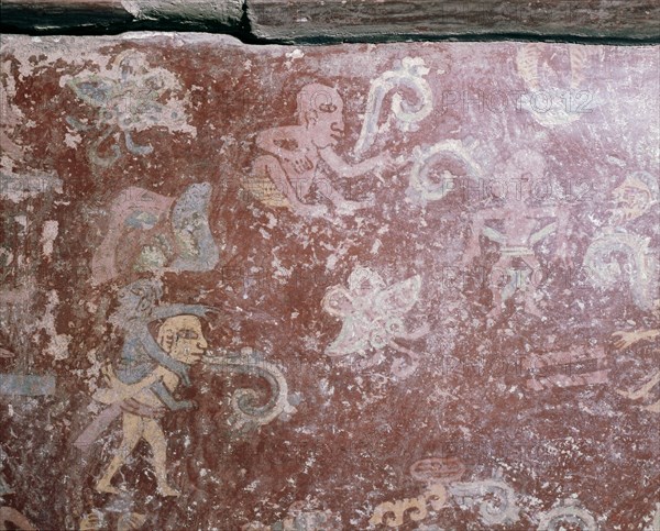 Partly reconstucted wall painting at Tepantitla