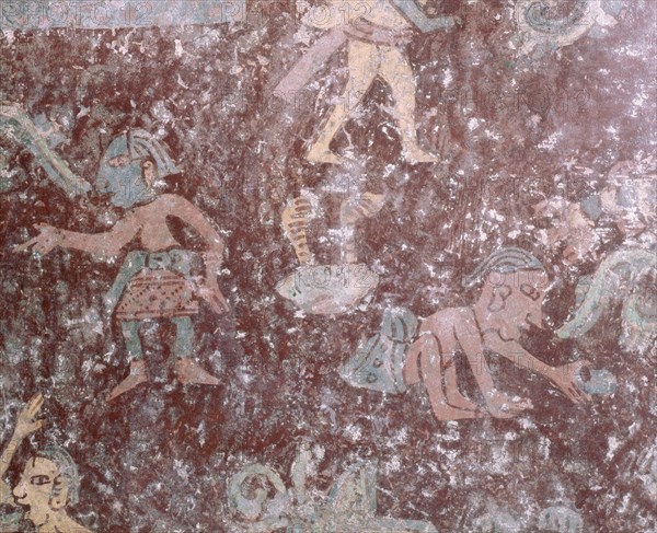 Partly reconstucted wall painting at Tepantitla