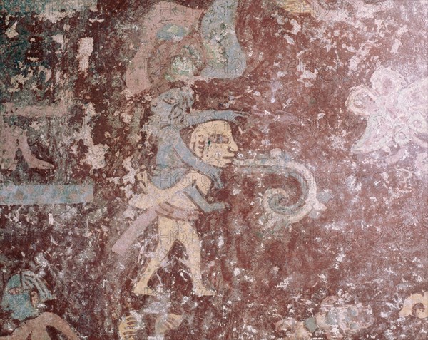 Partly reconstucted wall painting at Tepantitla