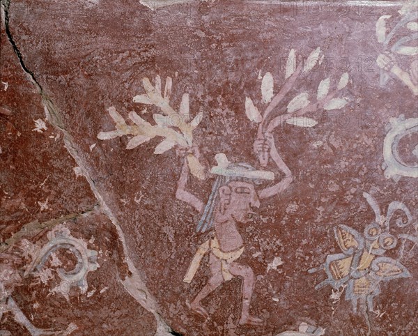 Partly reconstucted wall painting at Tepantitla