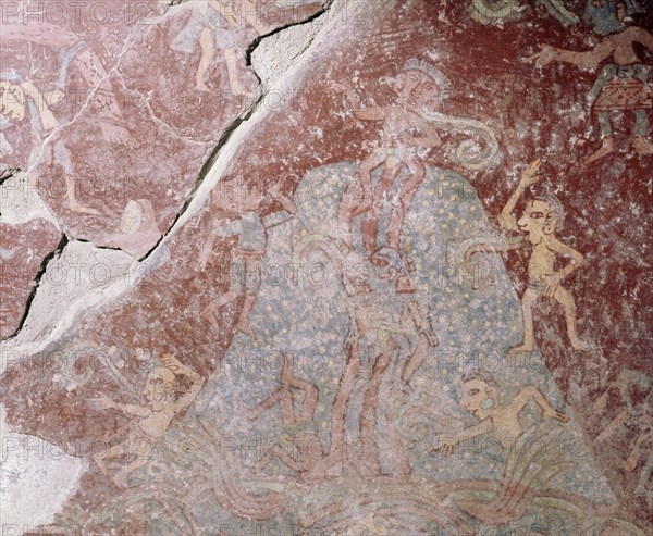 Partly reconstucted wall painting at Tepantitla