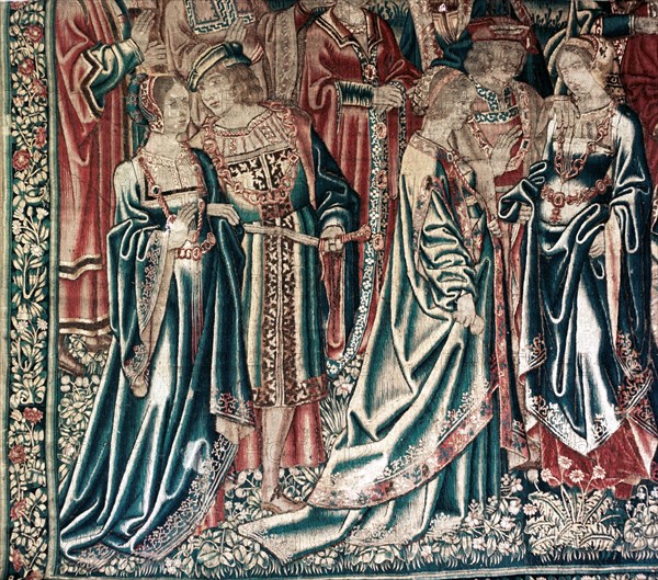 Detail from the tapestry The Wedding of Mestra from the series The Story of Mestra