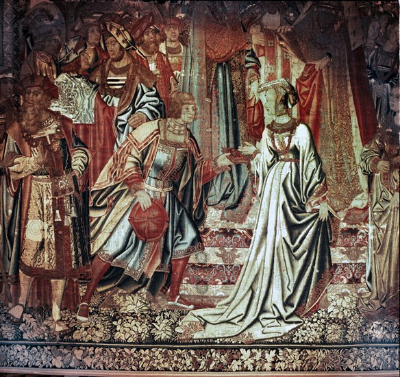 Detail from the tapestry The Wedding of Beatrice from the series The Story of the Swan Knight, the French version of Lohengrin