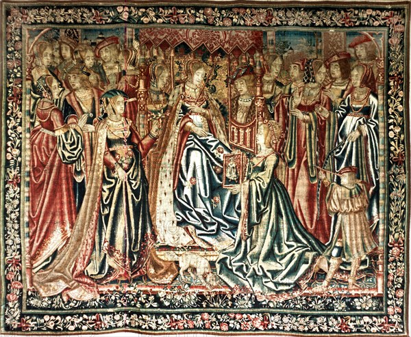 The tapestry The Bridegrooms Portrait from a series illustrating a mediaeval romance