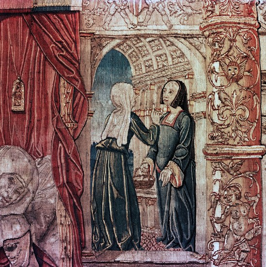 Detail from the tapestry The Meeting of Joachim and Anna, the Birth of Mary and the Presentation in the Temple from the series of The Story of the Virgin Mary