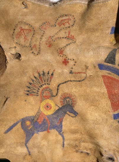 Hide painting depicting a pictograph of an individuals exploits