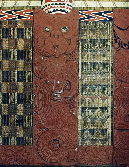 Side panel, poupou, of Hotunui meeting house, carved as a wedding gift by Ngati Awa of Whakatane for the Ngati Maru of Thames