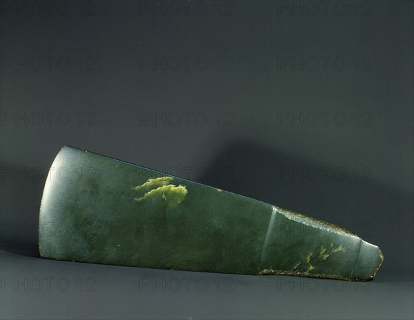 The blade of a tokipoutangata, a ceremonial chiefs adze, used to invoke the gods while making the first chips of a canoe or house carving