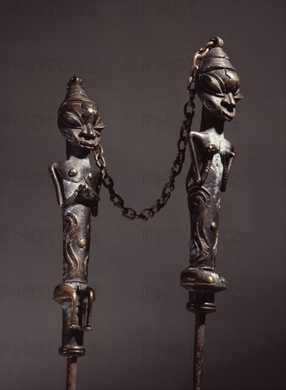 Paired brass staffs, known as edan ogboni which served as insignia for the senior men and women of the Ogboni society