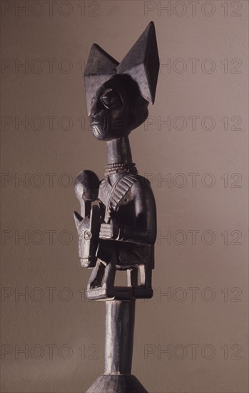 A staff carried in possession dances by devotees of Shango, orisha of thunder and lightning