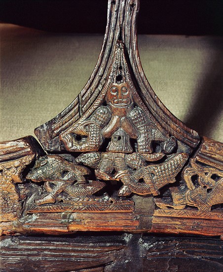 Detail of carving on one of the sledges found in the Oseberg Ship burial