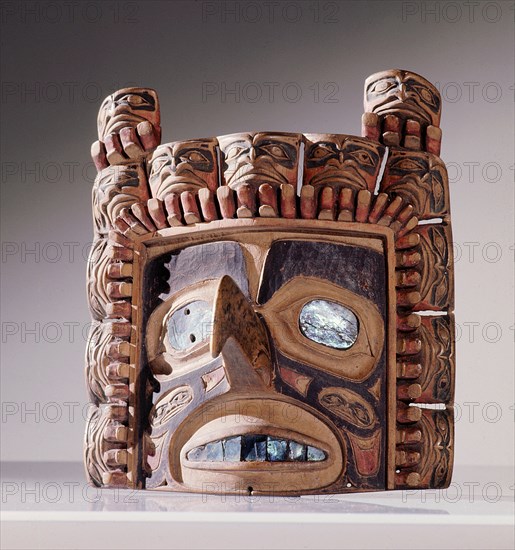 Tsimshian frontlets represent crest figures although the creature portrayed here may be more abstract than a literal interpretation would suggest