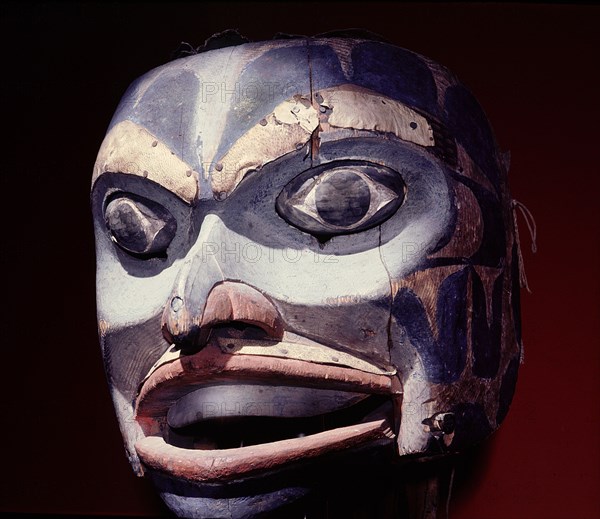 Mask with moveable eyes portraying the spirit of sleep