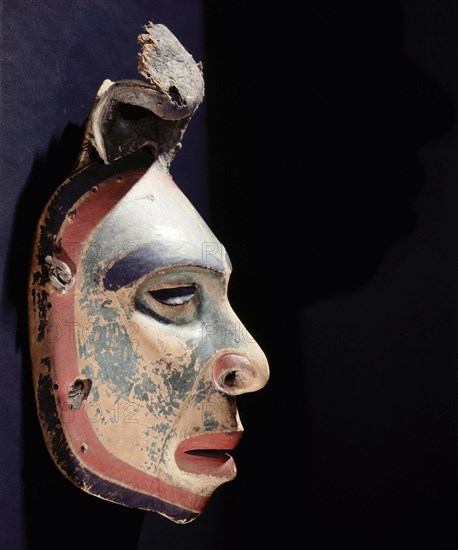 Part of a shamans kit, this mask portrays a dead man