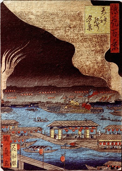 Print depicting boats going down the river