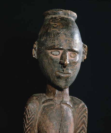 Carved female figure from the middle Sepik area, probably a depiction of a female clan ancestress from a mens meeting house