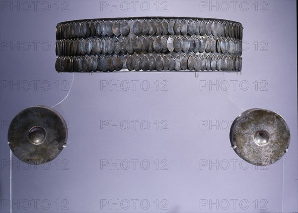 Silver crown with three rows of dangles complete with ear ornaments