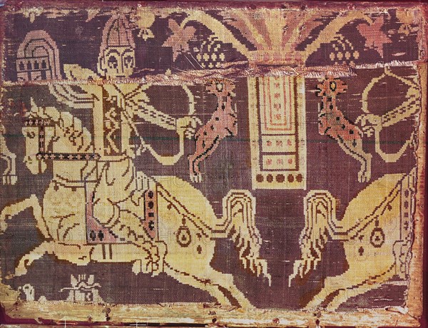 Oriental textile possibly of Syrian or Byzantine origin showing influence of Persian designs