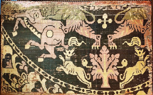 Oriental textile possibly of Syrian or Byzantine origin showing influence of Persian designs