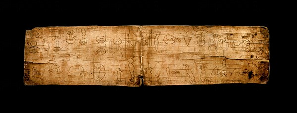 Birch bark picture record of a sacred song, probably part of the ritual of the Midewiwin shamanistic curing society