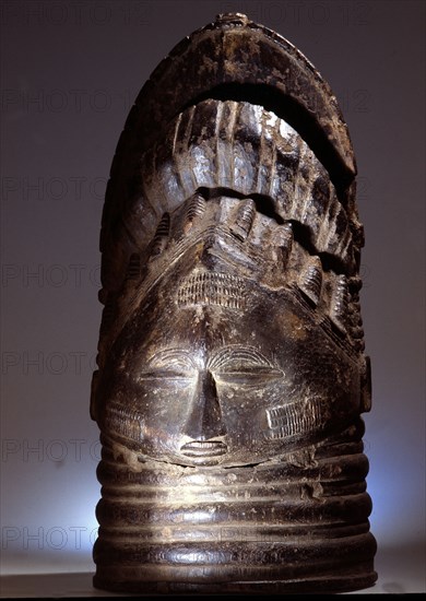 These masks are worn by senior female officials, sowei, of a society known as Sande among the Mende, (Bundu among Vai, Temne, and Bassa)