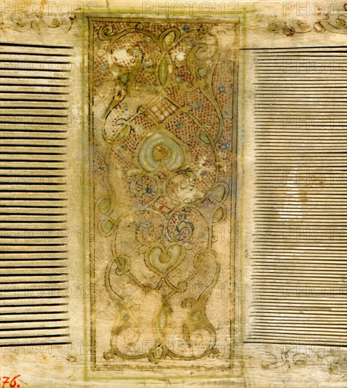 An ivory comb with painted decoration which was made by Sicilian Muslims for Christian patrons