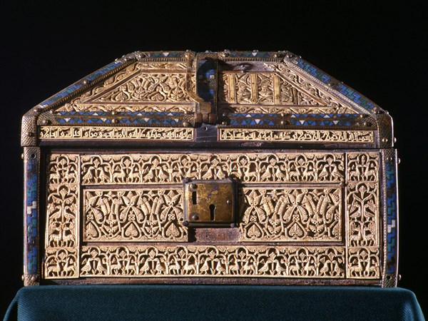 A casket of wood, gilded leather and ivory plaques