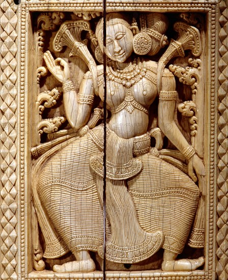 A panel showing a dancing apsara