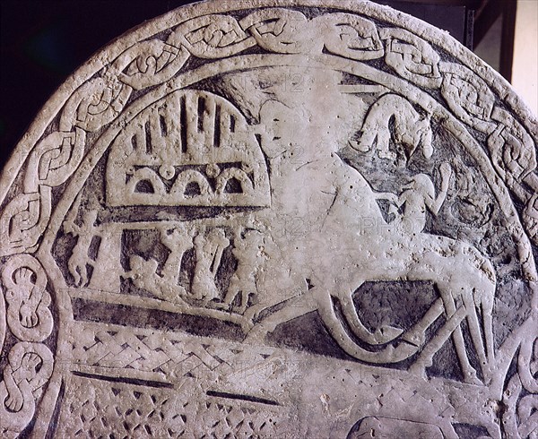 Detail of a carved funerary stone